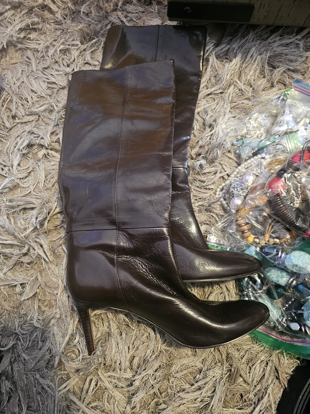 Nine West  Brown Over-the-Knee Leather Stiletto Boots